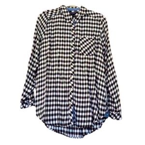 Lucky Brand Button Down Shirt Soft Flannel Roll Tab Sleeves Black White Size M